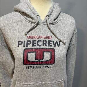 VTG American Eagle Pipecrew Hoodie Grey 90s Y2K Boxy Skate Surf Spellout,  XS